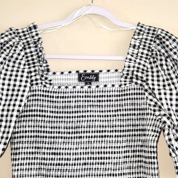 EVERLILY BLACK AND WHITE CHECKERED DRESS SMOCK DETAIL SIZE M NEW WITH TAGS - Picture 4 of 9